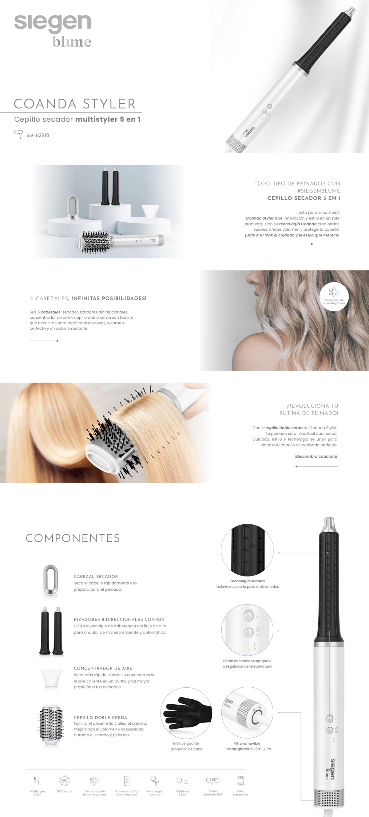 SECADOR DE PELO SIEGEN COANDA STYLER 5 EN 1 SG-B2810