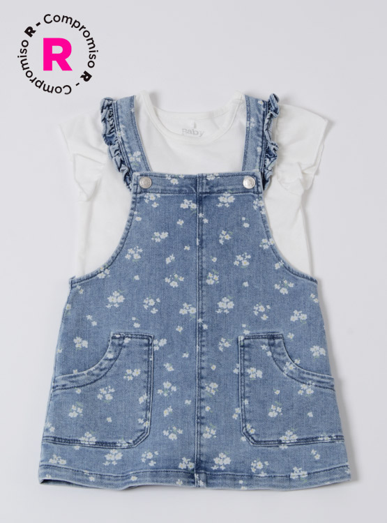JARDINERA DENIM ESTAMPADA Y POLERA MANGA CORTA BABY HARVEST - 1