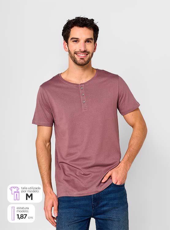 POLERA MANGA CORTA ALGODÓN HOMBRE INDEX BÁSICA HENLEY