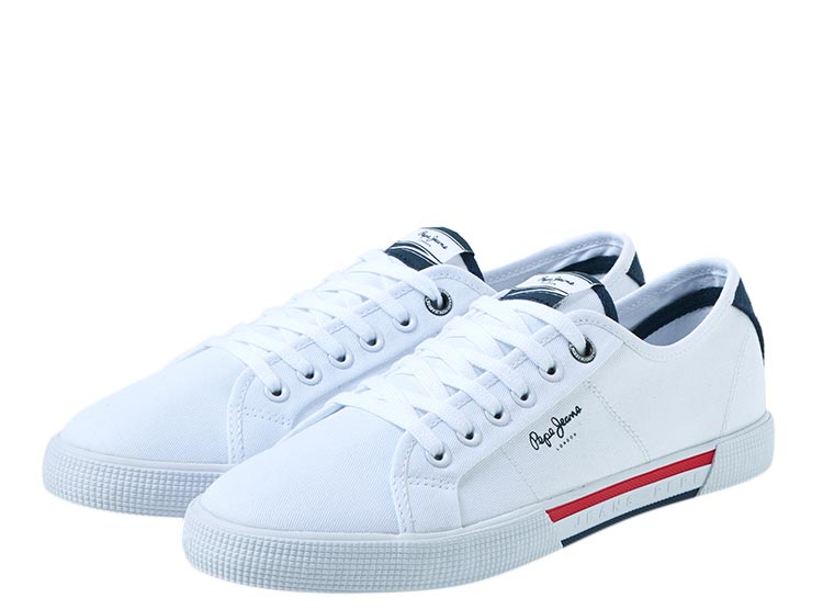 Zapatillas Pepe Jeans Masterlow - Piel Blanca, Suela Vulcanizada, Diseño Retro Con Logotipo, Corte Bajo