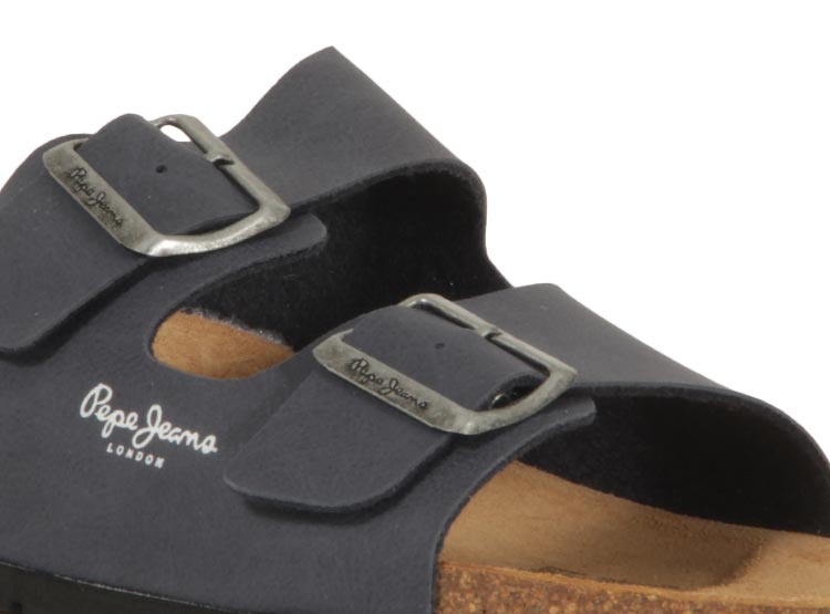 Pepe Jeans Garçon Sandale Bio Double Kansas BK - Anatomique, Double Boucle, Semelle Liège Naturel