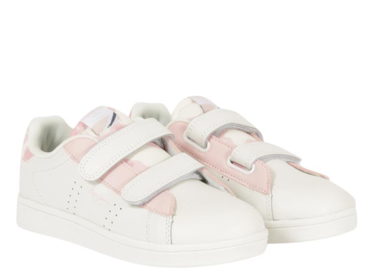 Pepe Jeans Sneaker Bambina Player Glow Gk - Bianco, Tomaia In Pelle, Chiusura Con Doppio Cinturino Adesivo