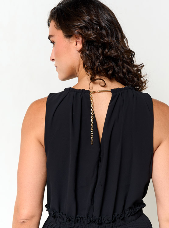 Vestido de chiffon con cuello halter y abertura en forma de cerradura con bolsillos Pavo real
