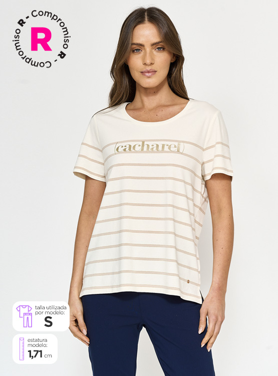 POLERA MANGA CORTA ALGODÓN MUJER CACHAREL CUELLO REDONDO