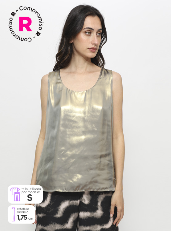 POLERA SIN MANGAS MUJER CACHAREL CUELLO REDONDO METALIZADA