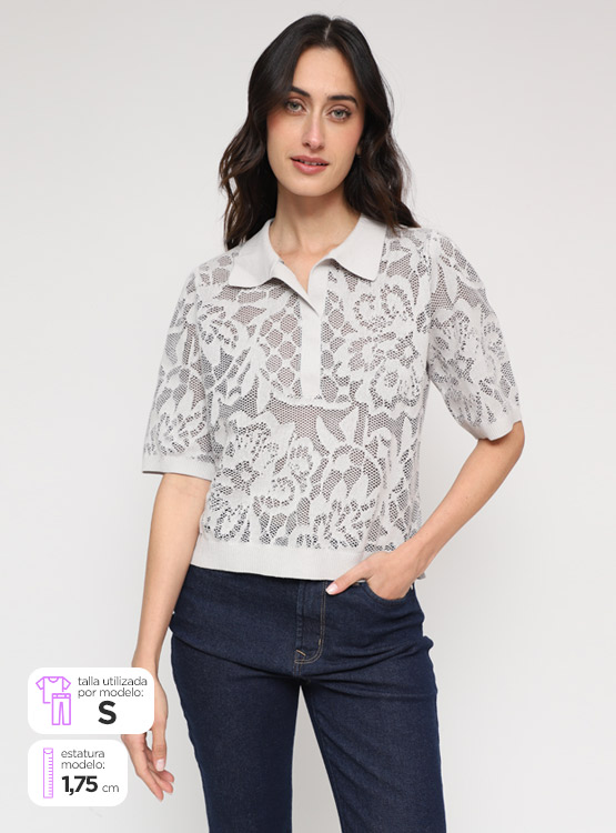 SWEATER ALGODÓN MUJER CACHAREL CUELLO POLO