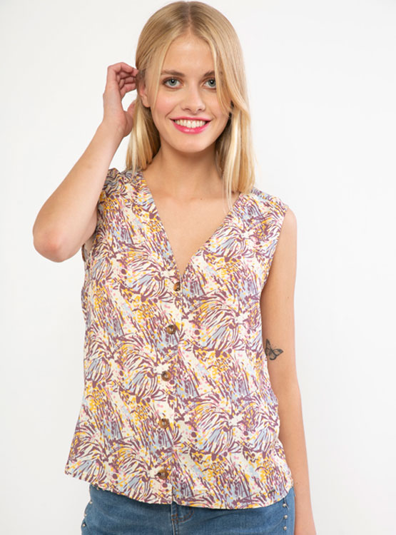 BLUSA BARBADOS ESCOTE EN V ABOTONADA PRINT - 2