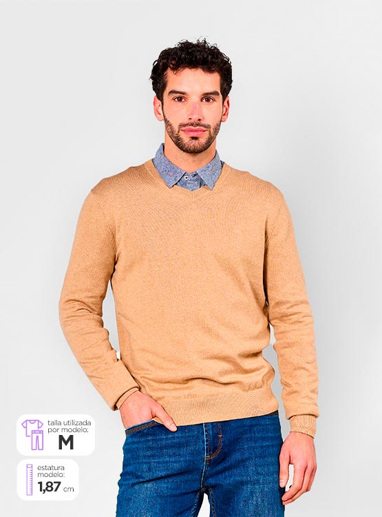 SWEATER CACHAREL BÁSICO CON CACHEMIR - 1