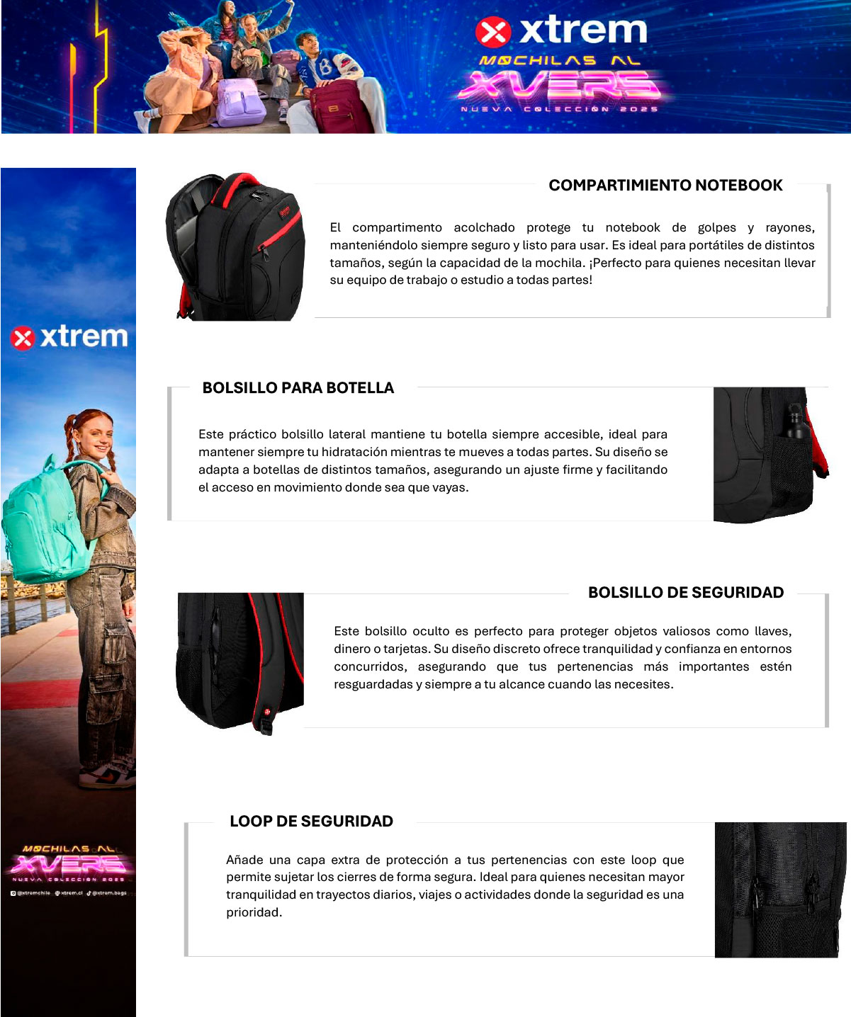 MOCHILA NOTEBOOK XTREM GAMMA 5XT NEGRO/ROJO 16