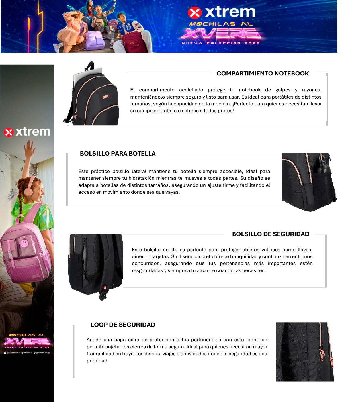 MOCHILA NOTEBOOK XTREM KANSAS 5XT NEGRO/ROSE GOLD 15