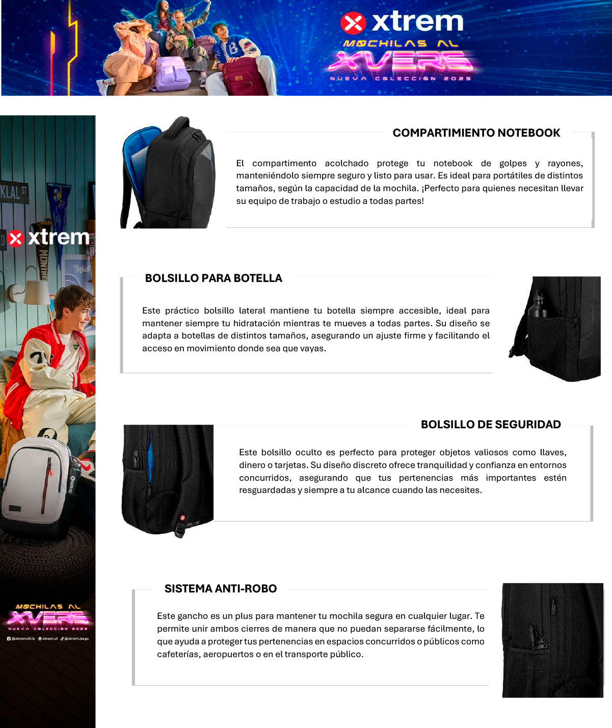 MOCHILA NOTEBOOK XTREM SHERMAN 5XT NEGRO/AZUL 17