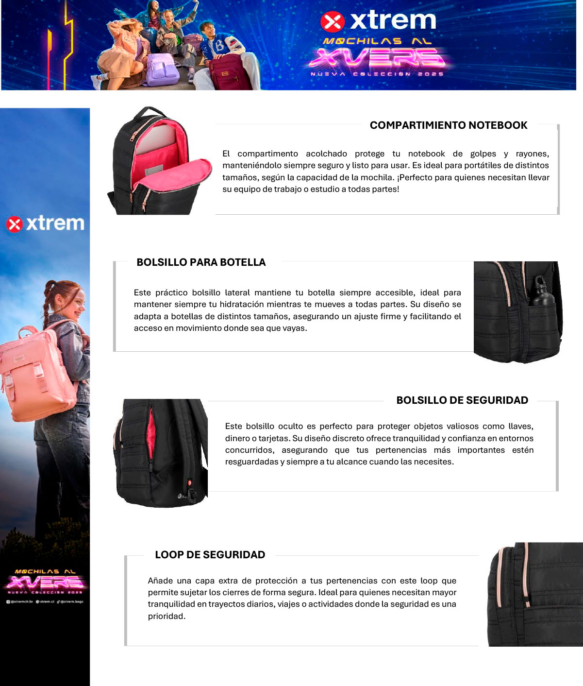 MOCHILA NOTEBOOK XTREM VERMONT 5XT NEGRO/ROSE GOLD 15