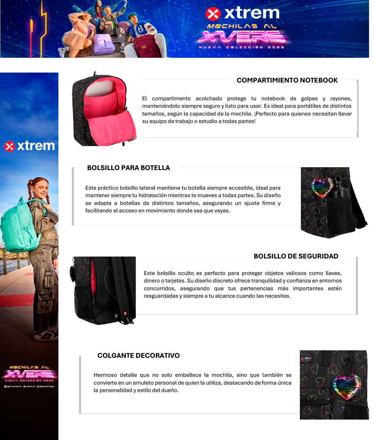 MOCHILA NOTEBOOK XTREM LEIA 5XT CORAZONES NEGRO 15