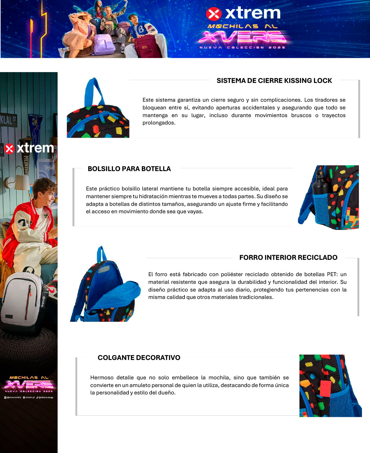 MOCHILA XTREM POWER 5XT BLOQUES MULTICOLOR