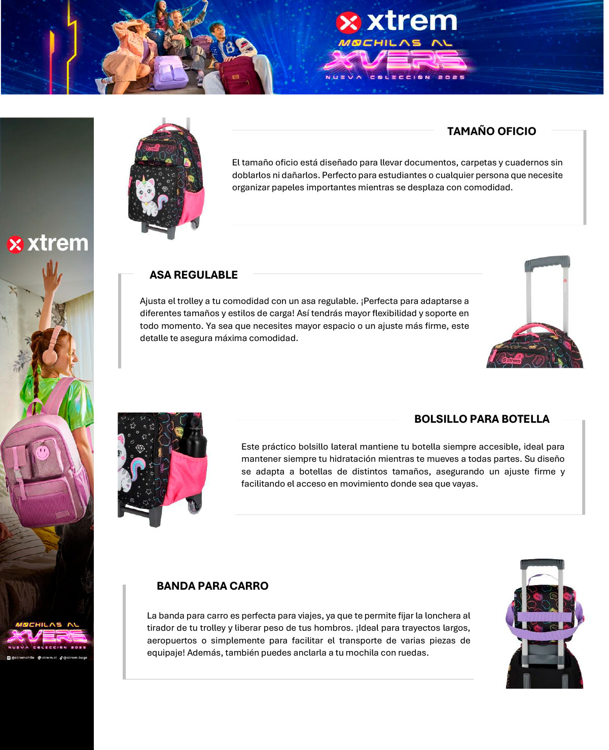 PACK MOCHILA CON RUEDAS XTREM RUN 5XT GATO NEGRO