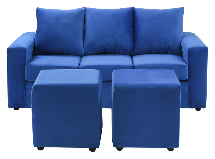 JUEGO DE LIVING BODEVIR SOFA KENDY FELPA 3 CUERPOS + 2 POUFS - 1