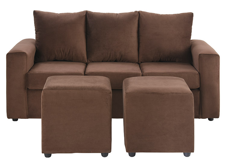 JUEGO DE LIVING BODEVIR SOFA KENDY FELPA 3 CUERPOS + 2 POUFS - 1