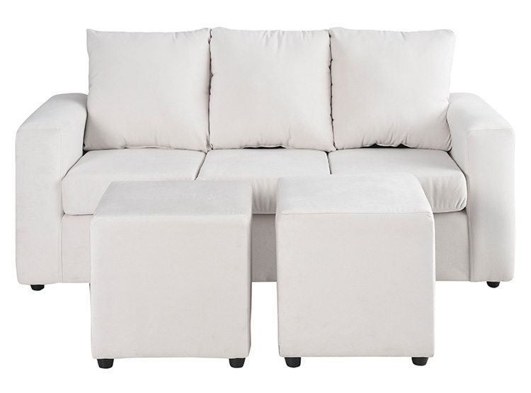 JUEGO DE LIVING BODEVIR SOFA KENDY FELPA 3 CUERPOS + 2 POUFS - 1