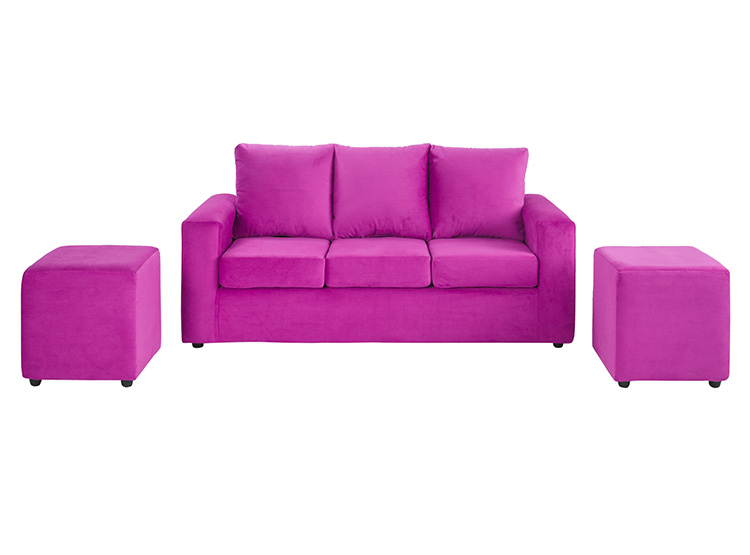 JUEGO DE LIVING BODEVIR SOFA KENDY FELPA 3 CUERPOS + 2 POUFS - 2
