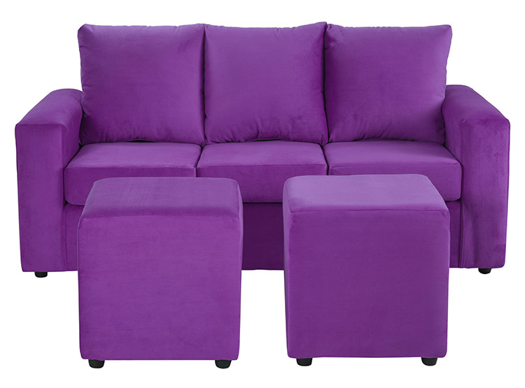 JUEGO DE LIVING BODEVIR SOFA KENDY FELPA 3 CUERPOS + 2 POUFS