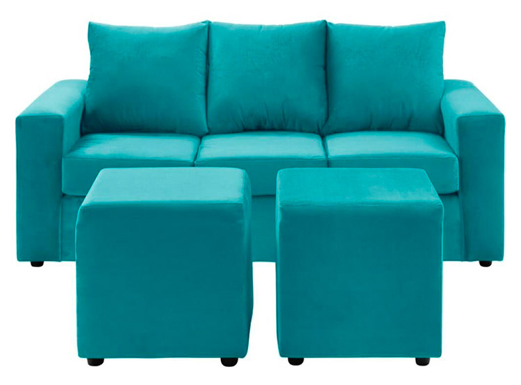 JUEGO DE LIVING BODEVIR SOFA KENDY FELPA 3 CUERPOS + 2 POUFS