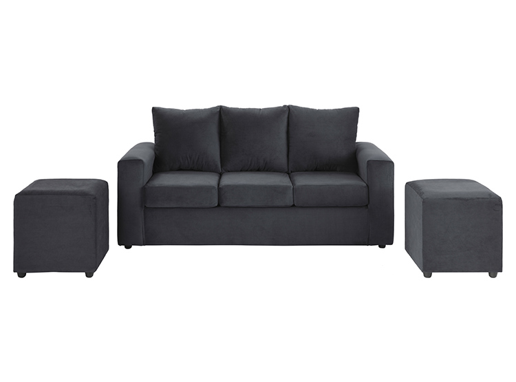 JUEGO DE LIVING BODEVIR SOFA KENDY FELPA 3 CUERPOS + 2 POUFS - 2