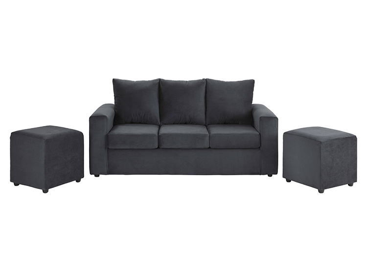 JUEGO DE LIVING BODEVIR SOFA KENDY FELPA 3 CUERPOS + 2 POUFS - 3