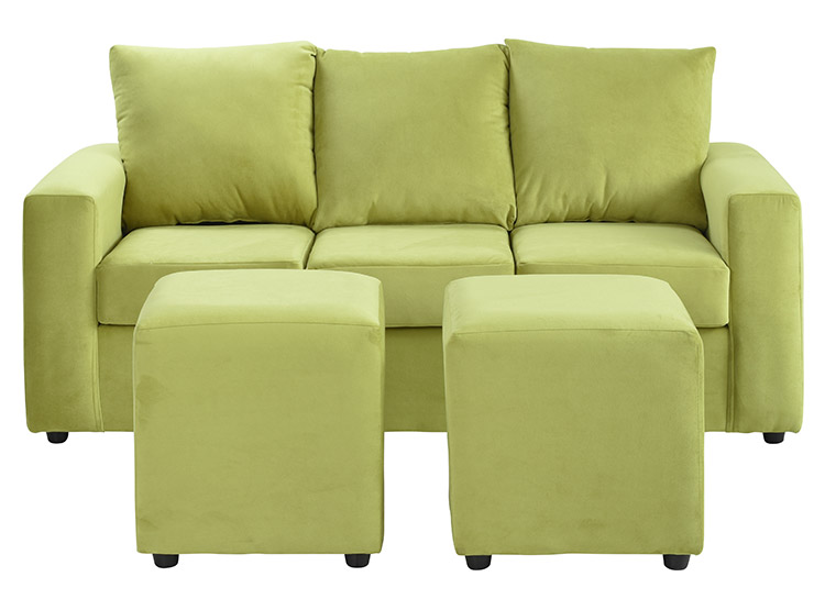 JUEGO DE LIVING BODEVIR SOFA KENDY FELPA 3 CUERPOS + 2 POUFS - 1