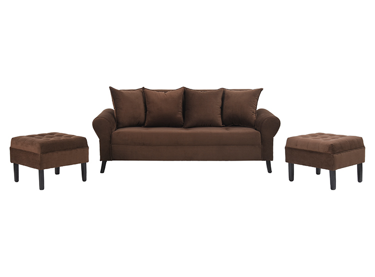 JUEGO DE LIVING BODEVIR SOFA LUA FELPA 3 CUERPOS + 2 POUFS - 3