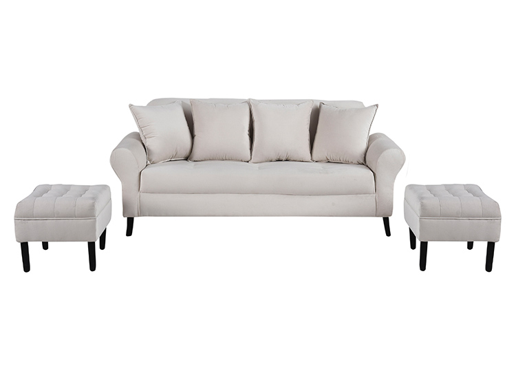 JUEGO DE LIVING BODEVIR SOFA LUA FELPA 3 CUERPOS + 2 POUFS - 2