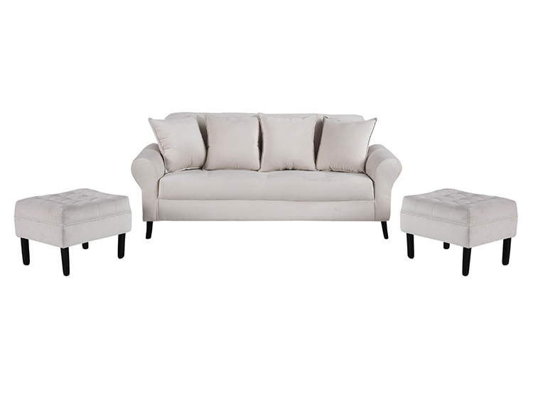 JUEGO DE LIVING BODEVIR SOFA LUA FELPA 3 CUERPOS + 2 POUFS - 3
