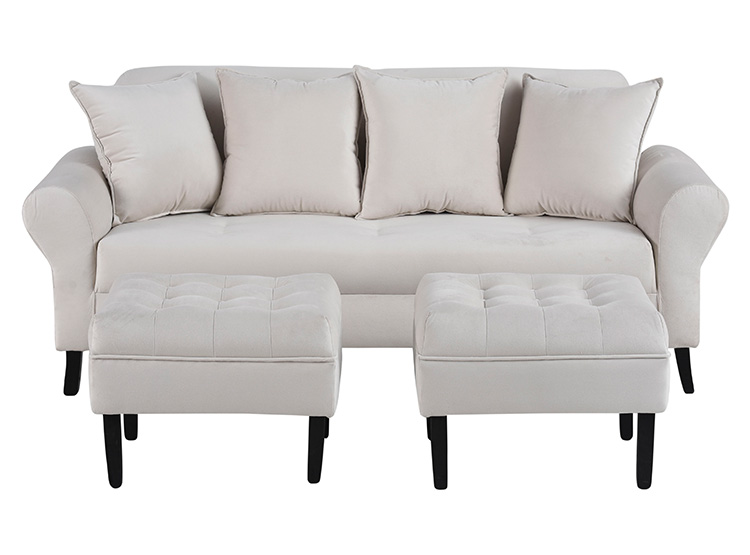 JUEGO DE LIVING BODEVIR SOFA LUA FELPA 3 CUERPOS + 2 POUFS - 1
