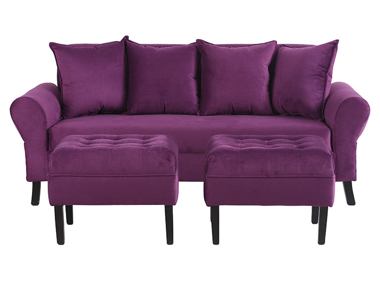 JUEGO DE LIVING BODEVIR SOFA LUA FELPA 3 CUERPOS + 2 POUFS - 1
