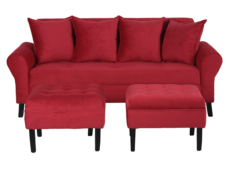 JUEGO DE LIVING BODEVIR SOFA LUA FELPA 3 CUERPOS + 2 POUFS