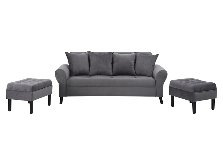 JUEGO DE LIVING BODEVIR SOFA LUA FELPA 3 CUERPOS + 2 POUFS - 2