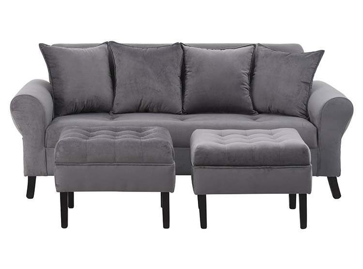 JUEGO DE LIVING BODEVIR SOFA LUA FELPA 3 CUERPOS + 2 POUFS