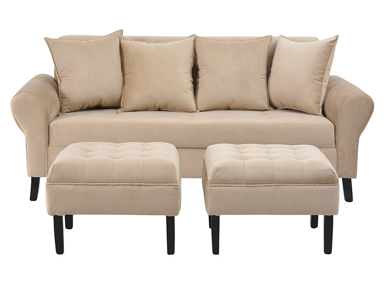 JUEGO DE LIVING BODEVIR SOFA LUA FELPA 3 CUERPOS + 2 POUFS