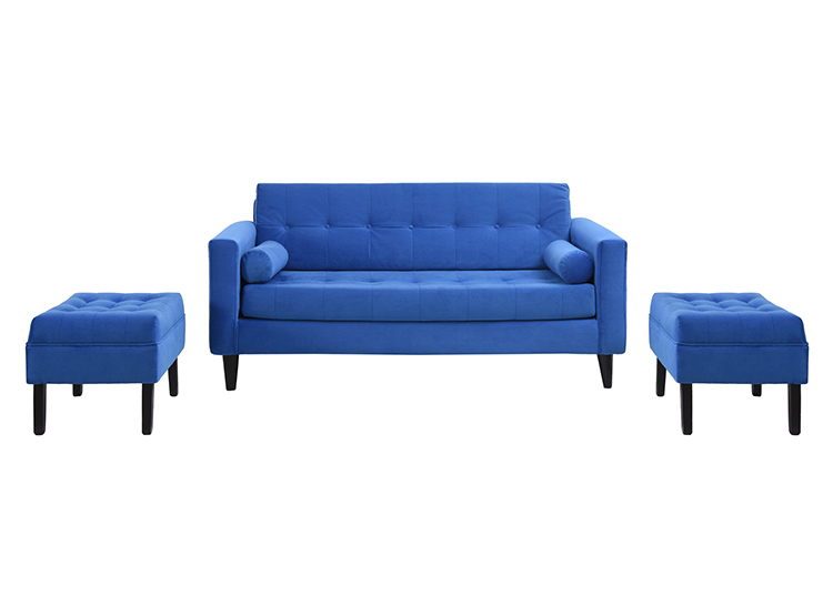 JUEGO DE LIVING BODEVIR SOFA RETRO FELPA 3 CUERPOS + 2 POUFS - 2