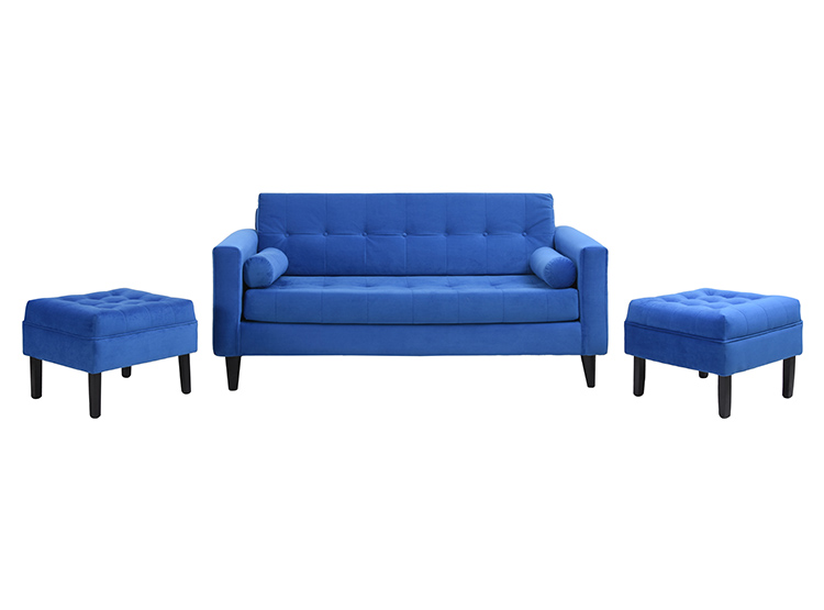 JUEGO DE LIVING BODEVIR SOFA RETRO FELPA 3 CUERPOS + 2 POUFS - 3