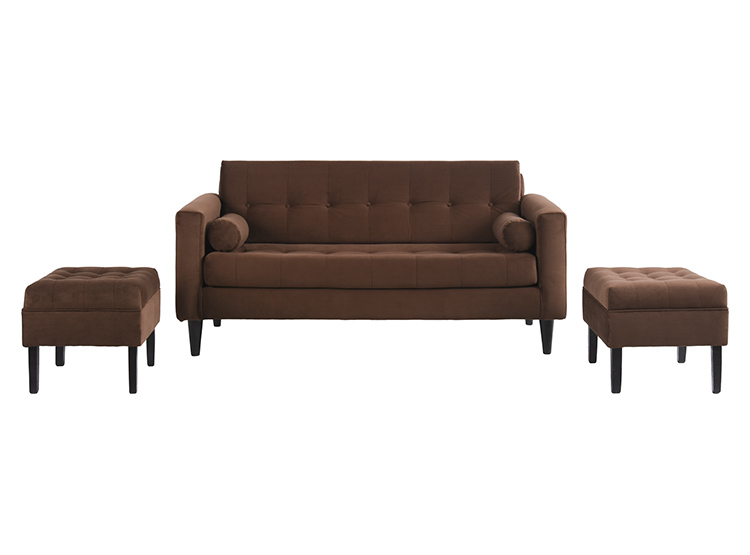 JUEGO DE LIVING BODEVIR SOFA RETRO FELPA 3 CUERPOS + 2 POUFS - 2