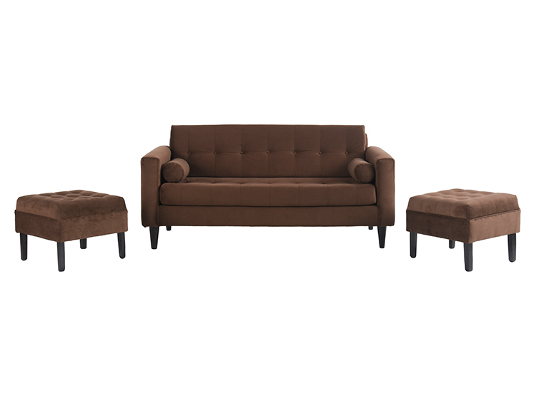 JUEGO DE LIVING BODEVIR SOFA RETRO FELPA 3 CUERPOS + 2 POUFS - 3
