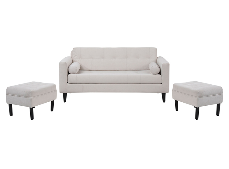 JUEGO DE LIVING BODEVIR SOFA RETRO FELPA 3 CUERPOS + 2 POUFS - 2