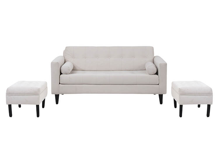 JUEGO DE LIVING BODEVIR SOFA RETRO FELPA 3 CUERPOS + 2 POUFS