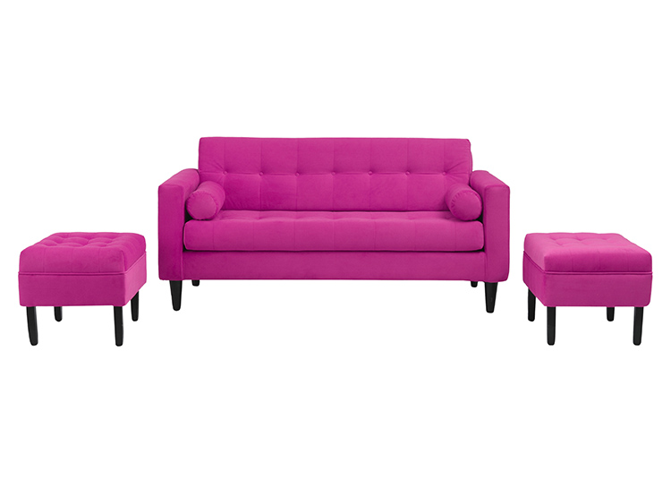 JUEGO DE LIVING BODEVIR SOFA RETRO FELPA 3 CUERPOS + 2 POUFS - 2