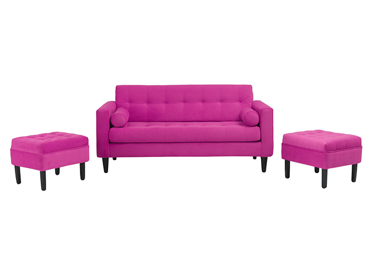JUEGO DE LIVING BODEVIR SOFA RETRO FELPA 3 CUERPOS + 2 POUFS - 3