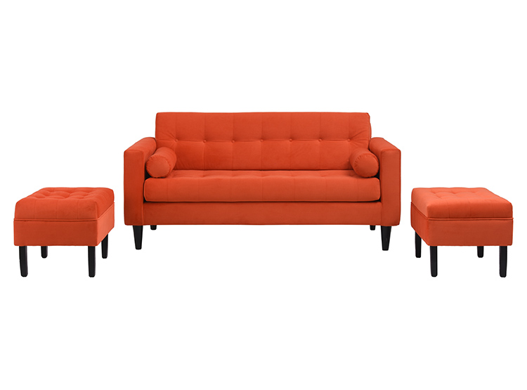 JUEGO DE LIVING BODEVIR SOFA RETRO FELPA 3 CUERPOS + 2 POUFS - 2