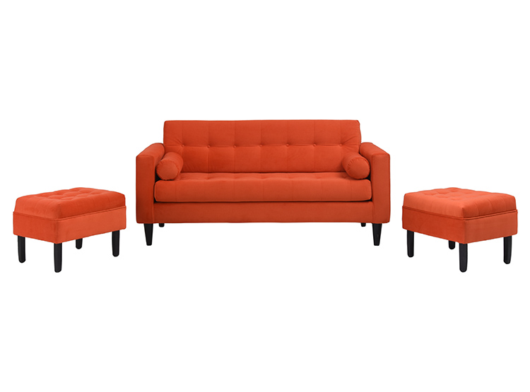 JUEGO DE LIVING BODEVIR SOFA RETRO FELPA 3 CUERPOS + 2 POUFS - 3