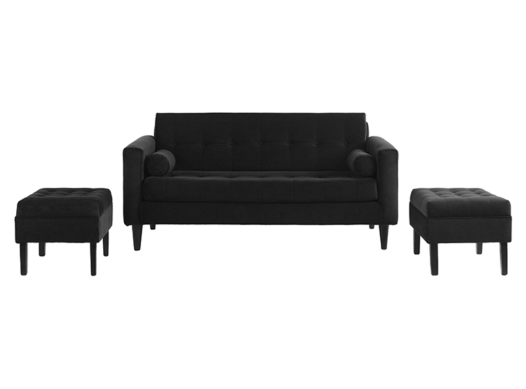 JUEGO DE LIVING BODEVIR SOFA RETRO FELPA 3 CUERPOS + 2 POUFS - 2