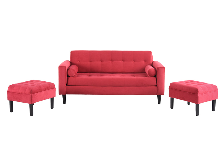 JUEGO DE LIVING BODEVIR SOFA RETRO FELPA 3 CUERPOS + 2 POUFS - 2