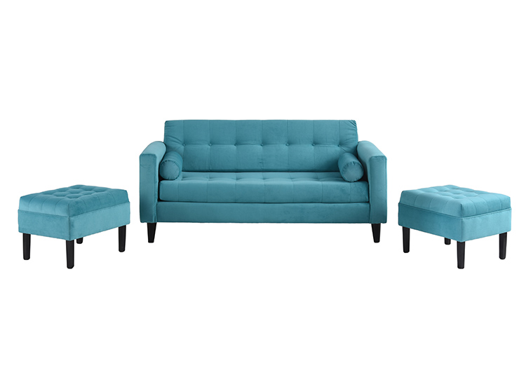 JUEGO DE LIVING BODEVIR SOFA RETRO FELPA 3 CUERPOS + 2 POUFS - 2